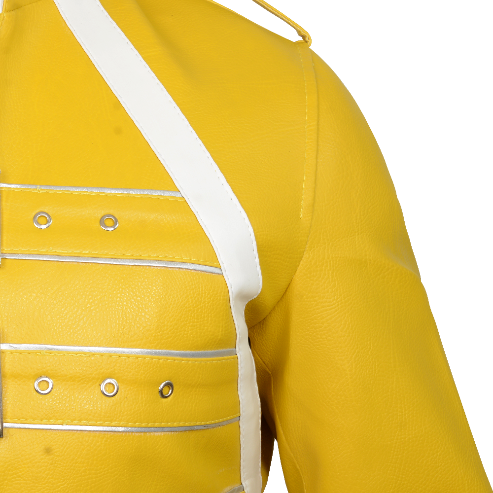 Yellow Stylish Adjustable Belted Leather Jacket