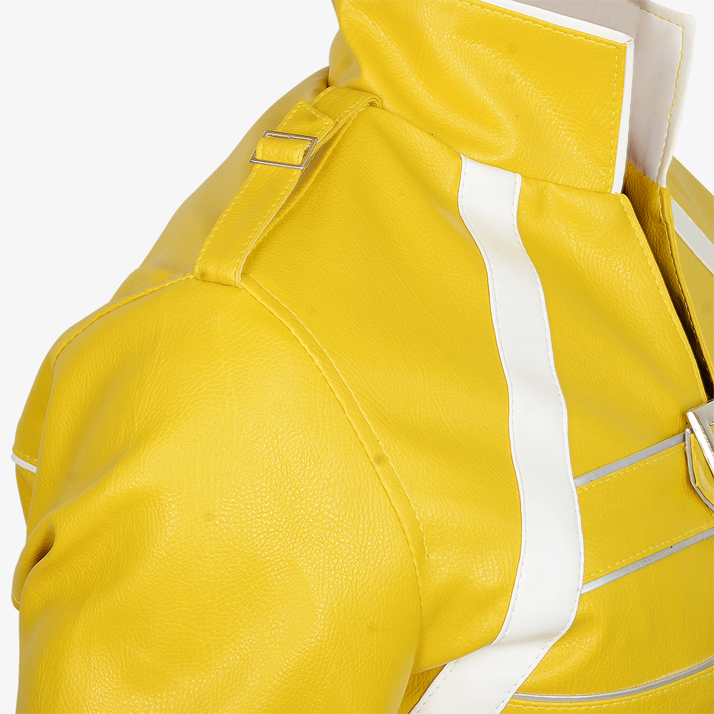 Yellow Stylish Adjustable Belted Leather Jacket