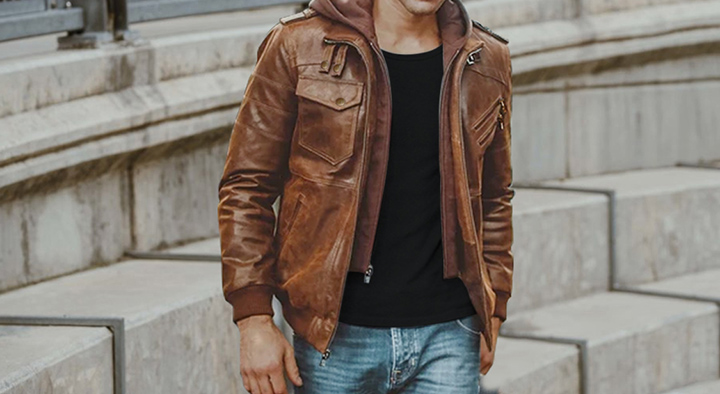 Leather Jacket with Hood