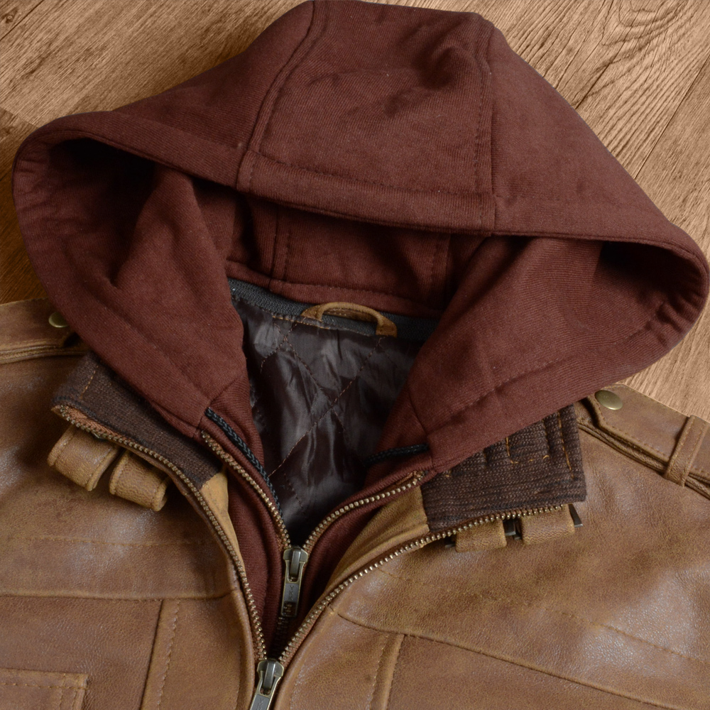 Leather Jacket with Hood