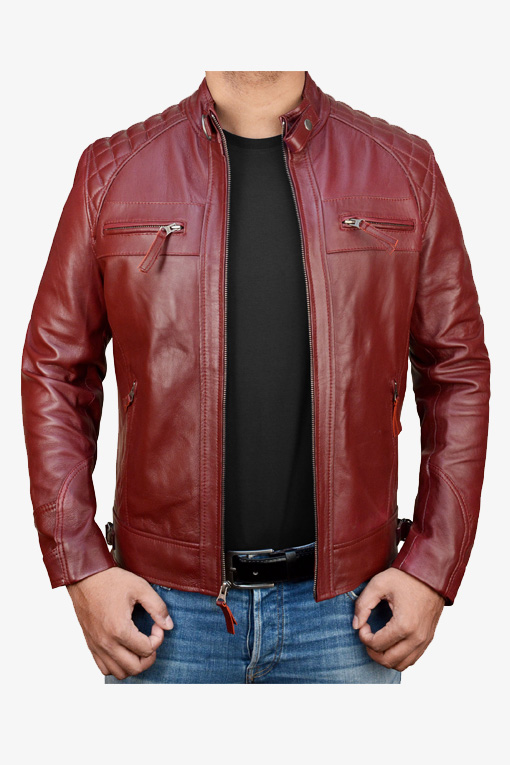 Diamond Red Leather Motorcycle Jacket