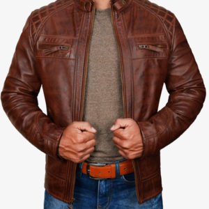 Diamond Antique Brown Moto Leather Jacket