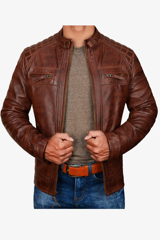 Diamond Antique Brown Moto Leather Jacket