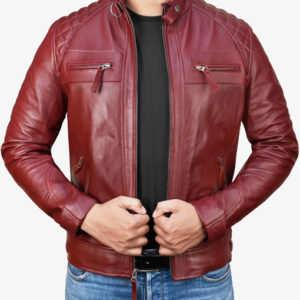 Diamond red leather motorcycle jacket mens