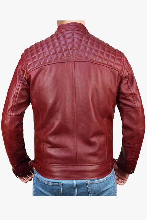 Diamond red leather motorcycle jacket mens