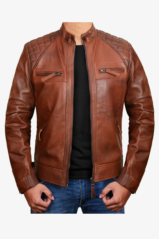 Diamond Brown Moto Leather Jacket