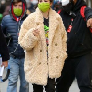 Selena Gomez Beige Fur Coat
